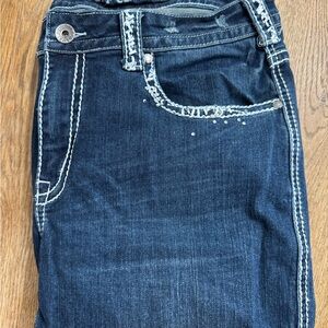 Cowgirl Tuff Dark Blue Boot Cut Jeans with White Contrast Stitching